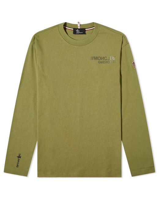 3 MONCLER GRENOBLE Green Long Sleeve Logo T-Shirt for men