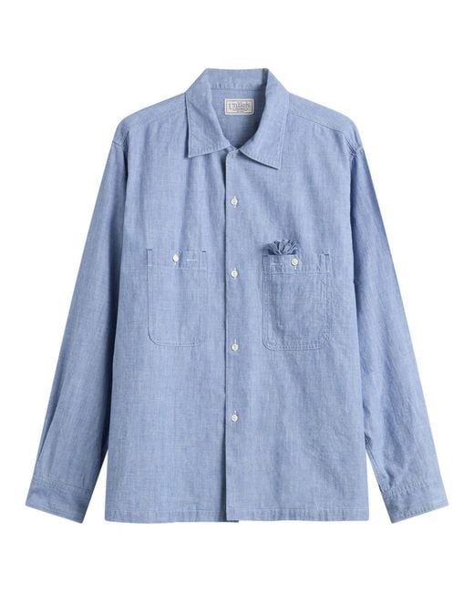 Unlikely Dry Goods Blue Open Collar Chambray Shirt for men