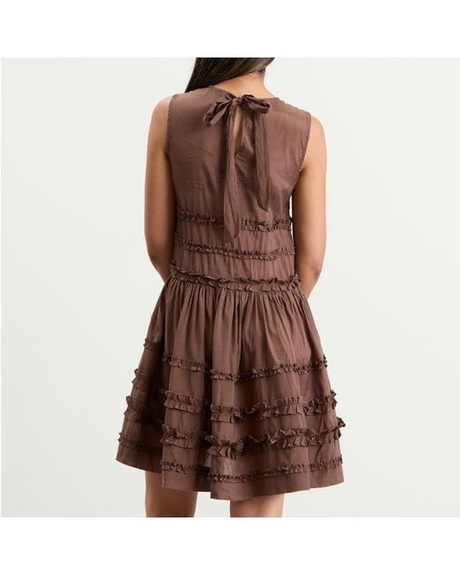 Damson Madder Brown Reed Drop Waist Ruffle Midi Dress