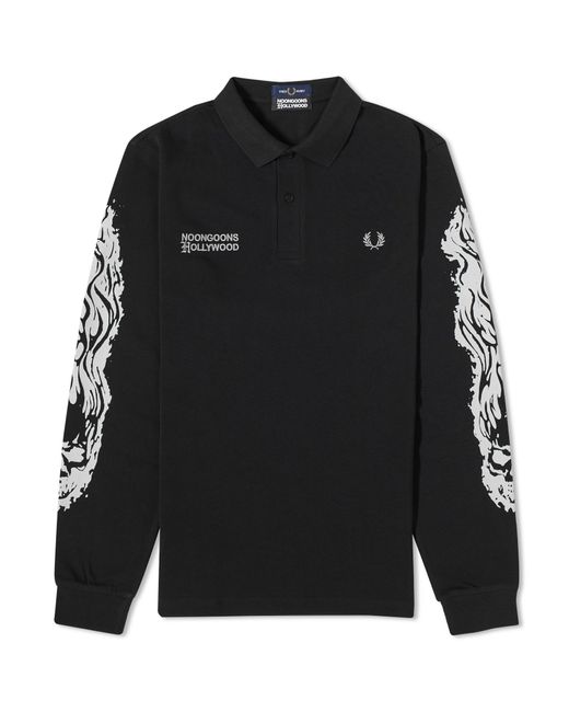 Fred Perry Black X Noon Goons Printed Long Sleeve Polo Shirt for men