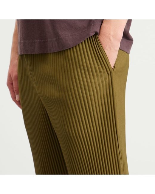 Homme Plissé Issey Miyake Green Pleated Straight Trousers for men