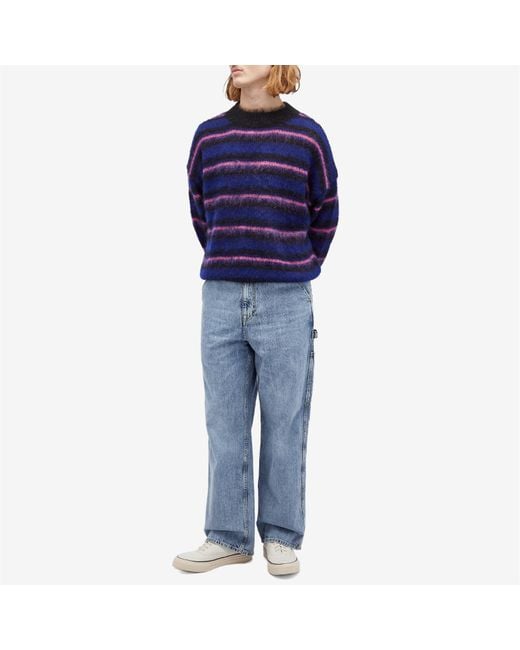 Uniform Experiment Blue Brushed Mohair Border Knit for men