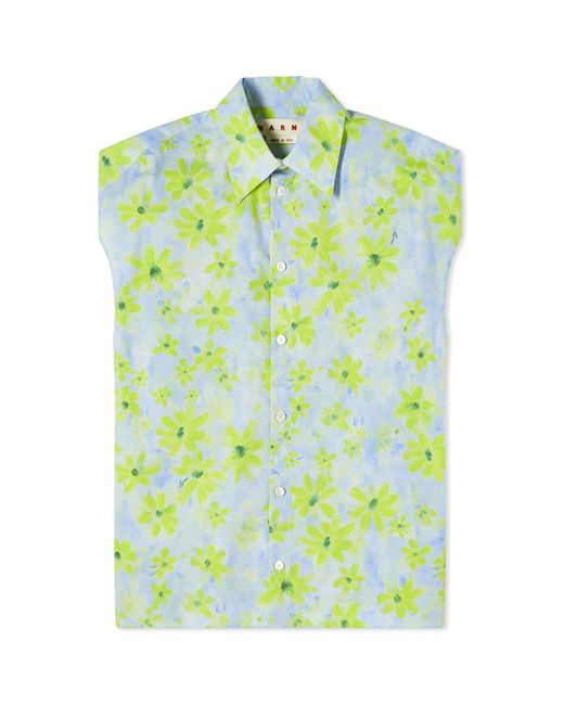 Marni Green Cocoon Sleevless Printed Shirt