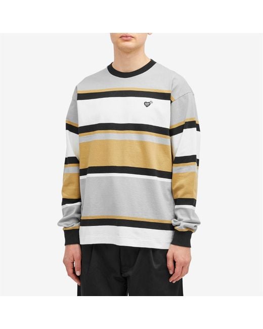 Human Made Human Made Striped Logo Patch T-Shirt in Gray for