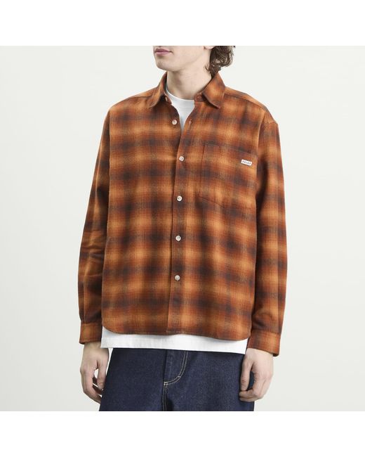 POLAR SKATE Brown Shadow Check Mitchell Shirt for men