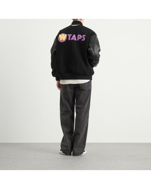 (w)taps Black Applique Varsity Jacket for men