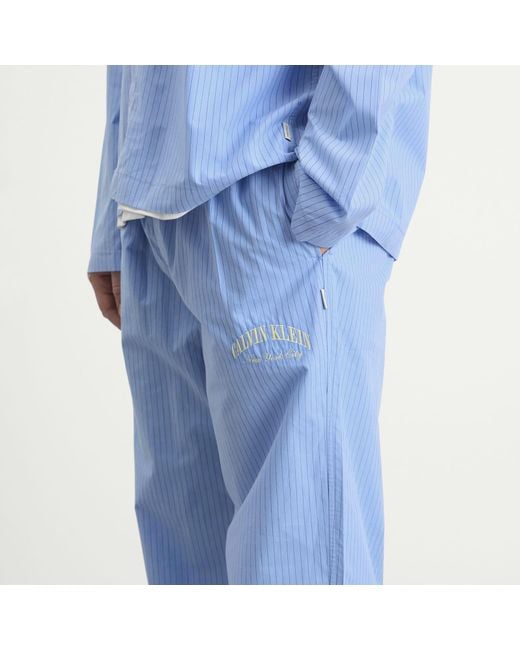 Calvin Klein Blue Heritage Crest Cotton Poplin Pyjama Set for men