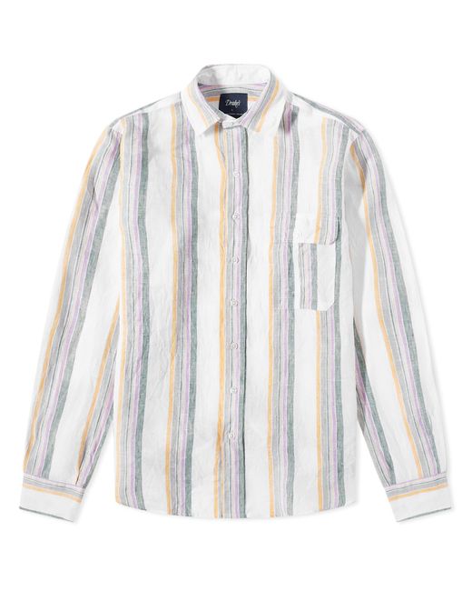 Drake's White Stripe Linen Summer Shirt for men