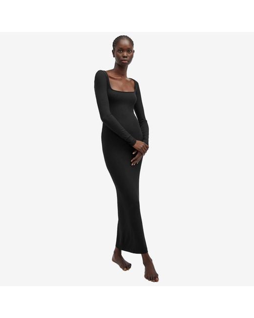 Skims Black Soft Lounge Long Sleeve Dress