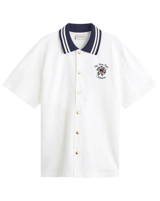 Drole de Monsieur White Rose Slogan Pique Shirt for men