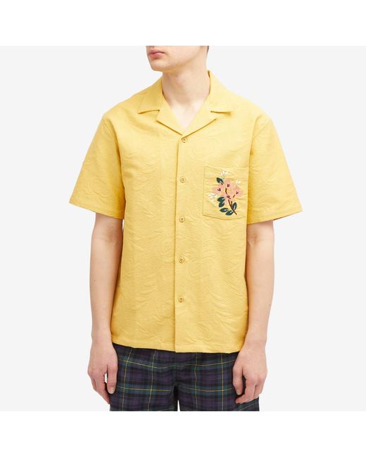 Portuguese Flannel Yellow Beach Resort Embroidered Flowers Vacation for men