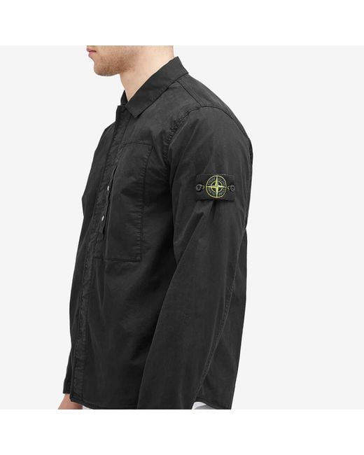 Stone Island Black Supima Cotton Twill Stretch-Tc Button Shirt Jacket for men
