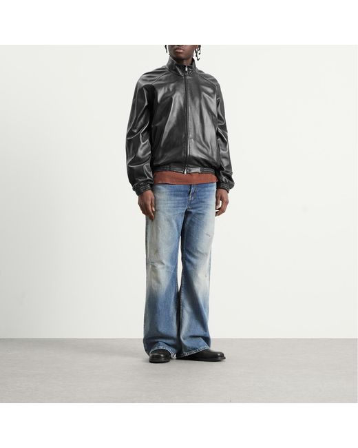 Acne Black Leather Bomber Jacket for men