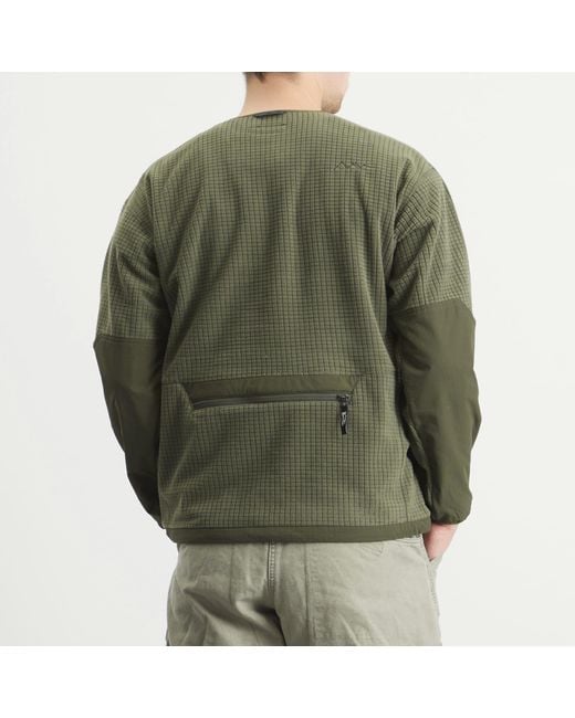 Manastash Green Grid Fleece Crew Sweat for men