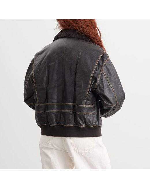 DUNST Black Shearling Collar Leather Jacket