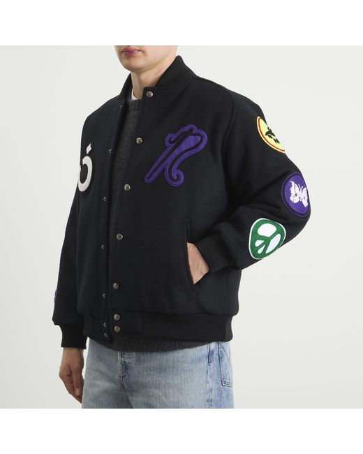 Nomarythm Textile Black X Needles Patch Varsity Jacket for men