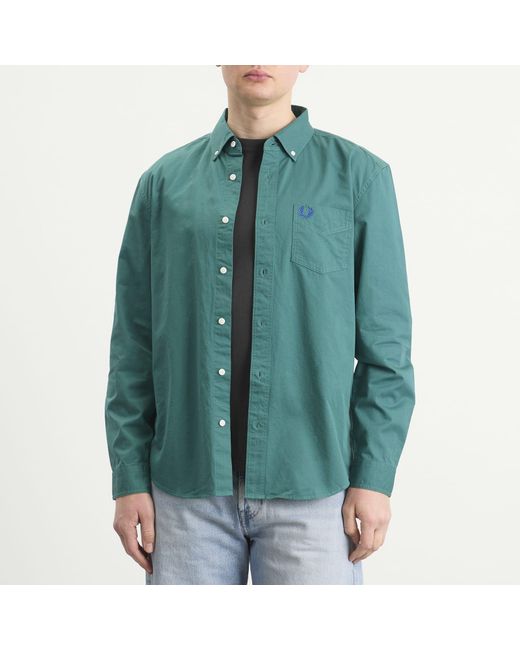 Fred Perry Green Washed Twill Shirt for men