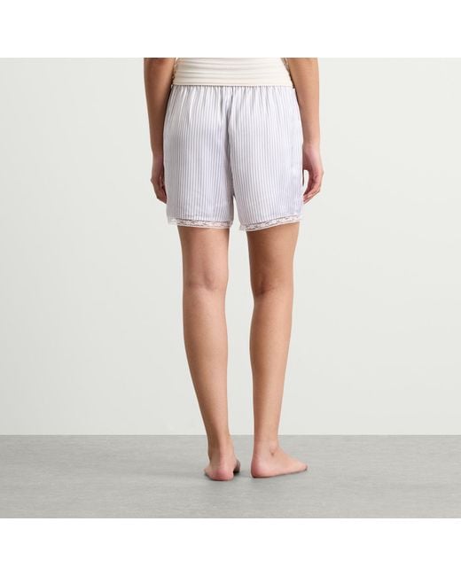 Skims White Woven Shine Boxer With Lace