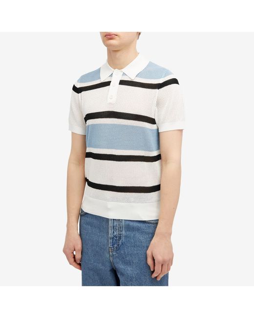 Dries Van Noten Blue Mindo Stripe Knit Polo Shirt for men