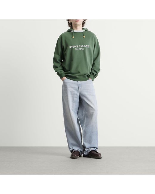 Stone Island Green Marina Garment Dyed Logo Hoodie for men