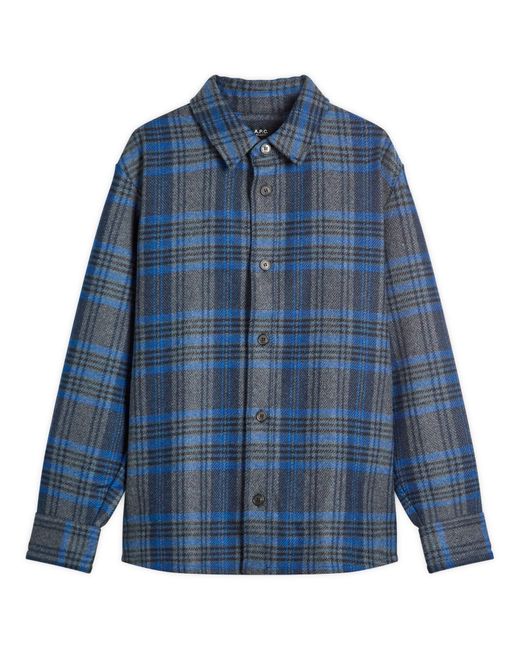 A.P.C. Blue Bobby Check Wool Overshirt for men