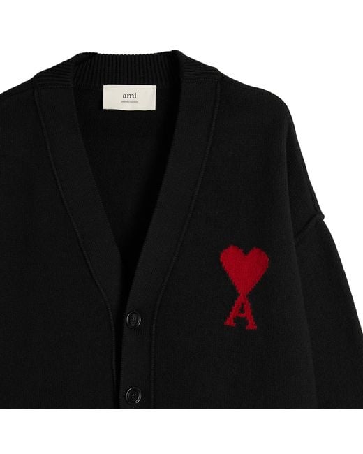AMI Black Felted Merino Wool Knit Adc Cardigan for men