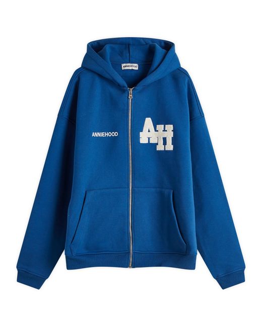 Annie Hood Blue College Zip Hoodie for men