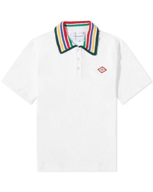 Casablancabrand White Striped-collar Regular-fit Organic-cotton Piqué Polo Shirt for men