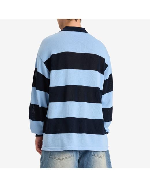 A Bathing Ape Blue Jacquard Multi Logo Stripe Relaxed Fit Ls Tee for men