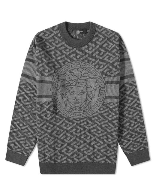 Versace Medusa Intarsia Crew Knit in Gray for Men | Lyst