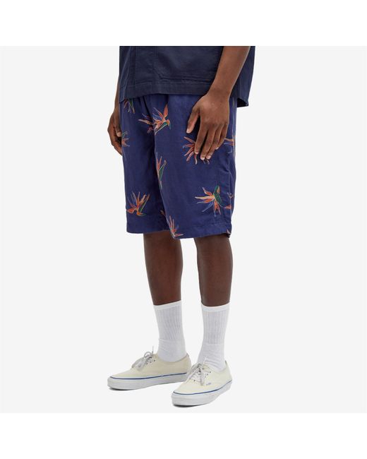 Nanamica Blue Cupra Hemp Aloha Shorts for men