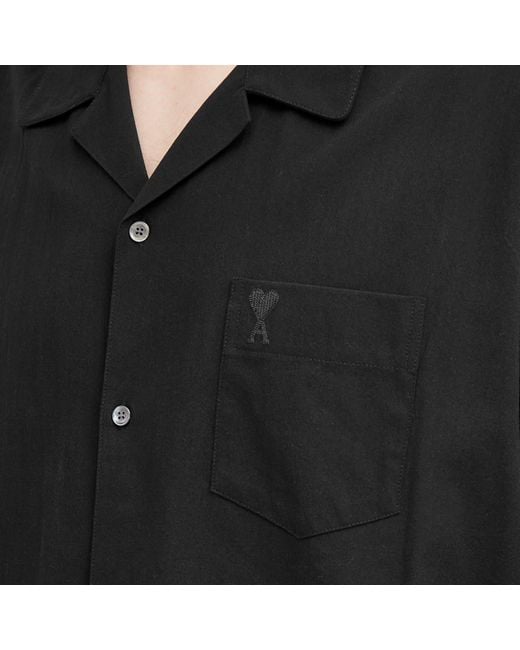 AMI Black Tonal Logo Camp Collar Shirt for men