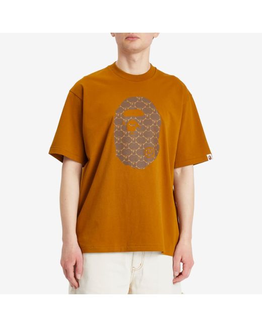 A Bathing Ape Orange Collegeonogram Ape Head Relaxed Fit Tee for men