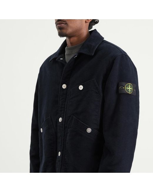 Stone Island Blue Cotton Moleskin-Tc Primaloft Work Jacket for men
