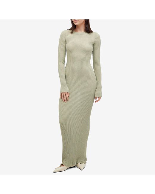 AMI Green Ribbed Long Sleeve Maxi Dress