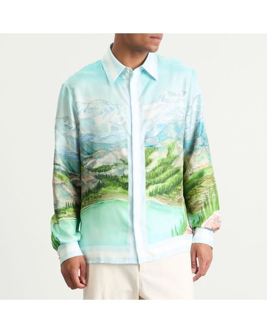 Casablanca Green Classic Long Sleeve Patterned Silk Shirt for men