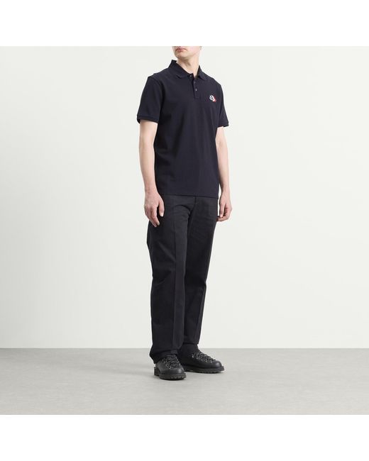Moncler Blue Cotton Pique Logo Polo for men