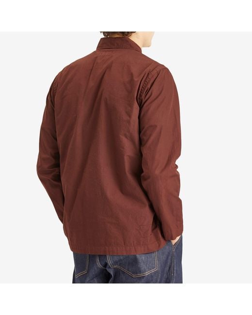 Universal Works Brown Fine Poplin Bakers Overshirt for men
