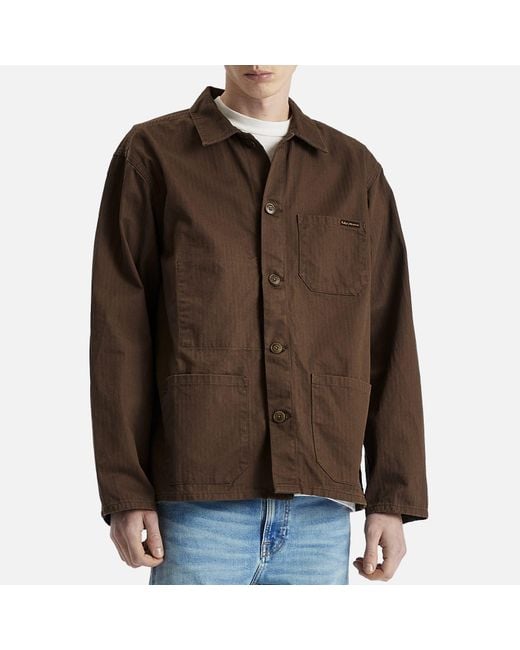 Nudie Jeans Brown Buddy Herringbone Chore Jacket for men