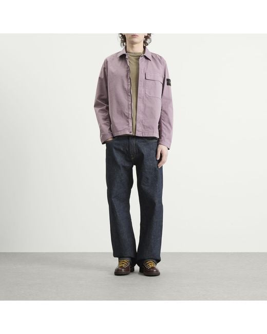 Stone Island Purple Organic Cotton Twill Overshirt for men