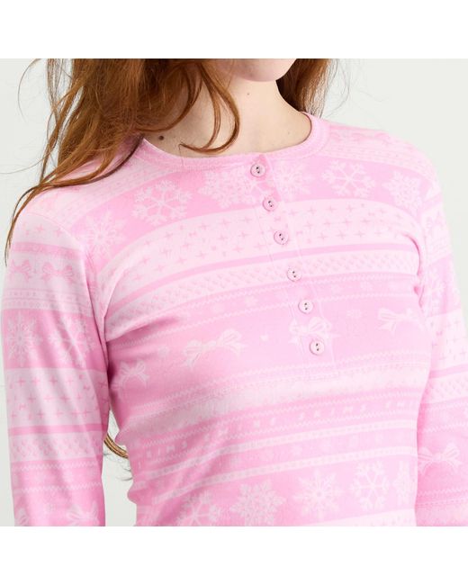 Skims Pink Plush Pointelle Henley & Short Set
