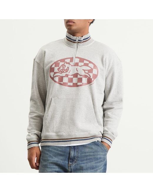 ICECREAM Gray Checker Running Dog Quarter Zip Sweatshirt for men