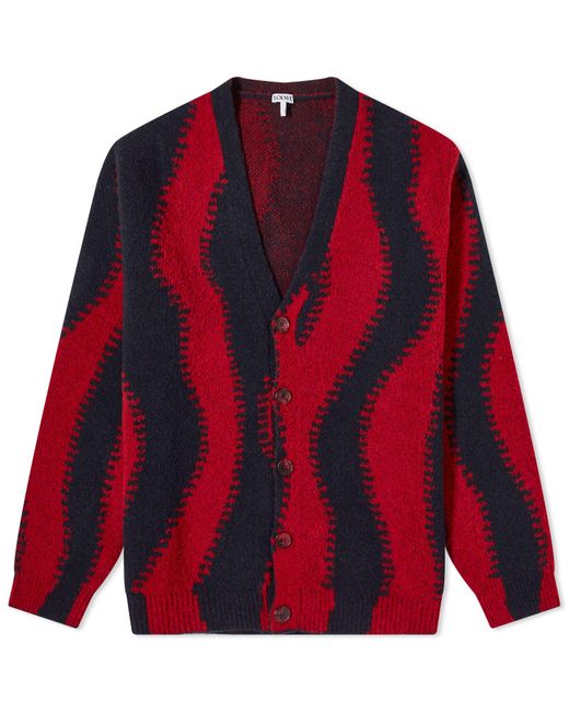 Loewe Red Abstract-pattern V-neck Wool-blend Cardigan for men