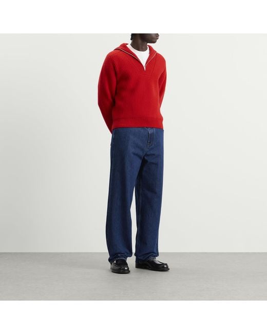 Jil Sander Red Wool Fisherman High Neck Jumper for men