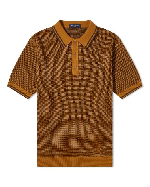 Fred Perry Brown Textured Knit Polo Shirt for men