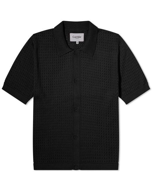 Corridor NYC Black Pointelle Knit Short Sleeve Shirt for men