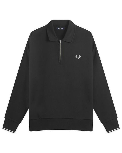 Fred Perry Black Half Zip Collared Sweatshirt for men