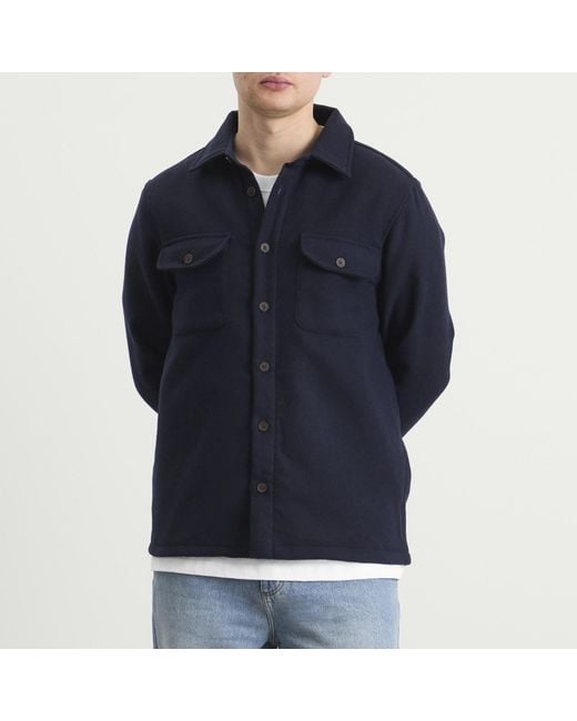 Wax London Blue Lomond Thick Wool Blend Overshirt for men