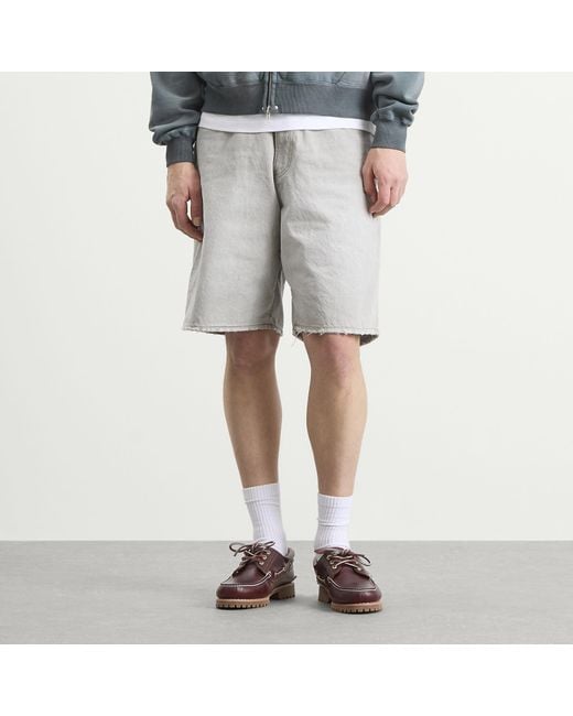 Beams Plus Gray Damage Denim Shorts for men