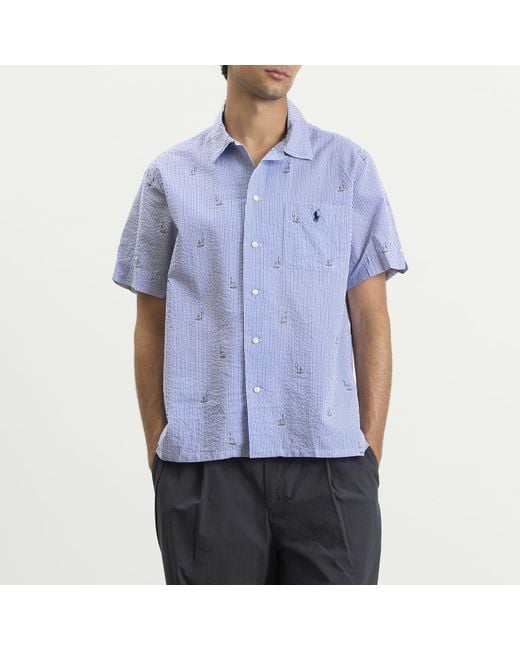 Polo Ralph Lauren Blue Seersucker Sailboat Short Sleeve Shirt for men